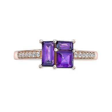 Gemminded 2 Micron Rose Gold Over Silver Amethyst & Lab-Created White Sapphire Ring