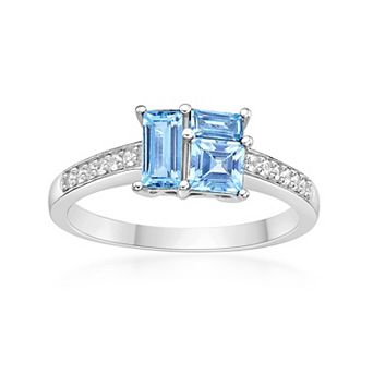 Gemminded Sterling Silver ISQA Blue Topaz & Lab-Created White Sapphire Ring