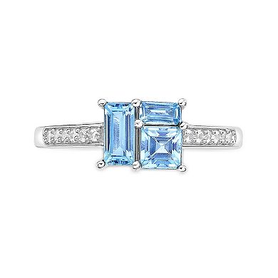 Gemminded Sterling Silver ISQA Blue Topaz & Lab-Created White Sapphire Ring