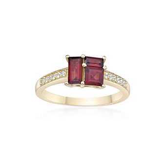 Gemminded 2 Micron Gold Over Silver Garnet & Lab-Created White Sapphire Ring