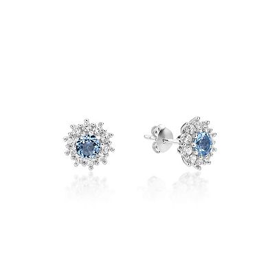 Gemminded Sterling Silver ISQA Blue Topaz & Lab-Created White Sapphire Earrings