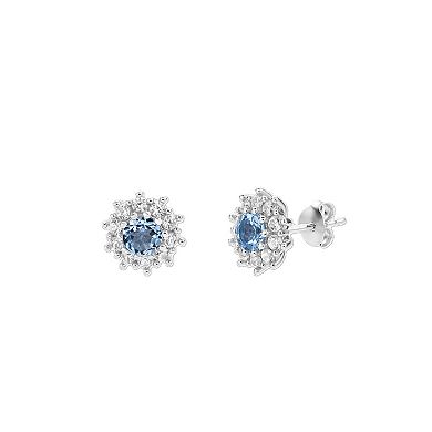 Gemminded Sterling Silver ISQA Blue Topaz & Lab-Created White Sapphire Earrings