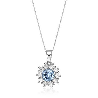 Gemminded Sterling Silver ISQA Blue Topaz & Lab-Created White Sapphire Pendant Necklace