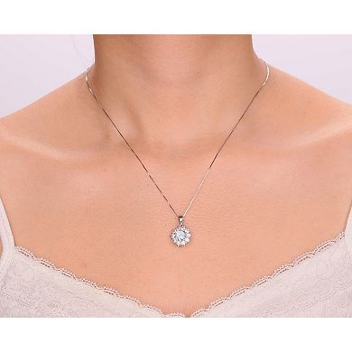 Gemminded Sterling Silver ISQA Blue Topaz & Lab-Created White Sapphire Pendant Necklace