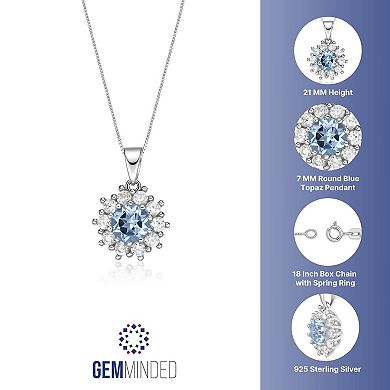 Gemminded Sterling Silver ISQA Blue Topaz & Lab-Created White Sapphire Pendant Necklace