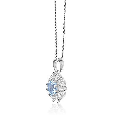 Gemminded Sterling Silver ISQA Blue Topaz & Lab-Created White Sapphire Pendant Necklace