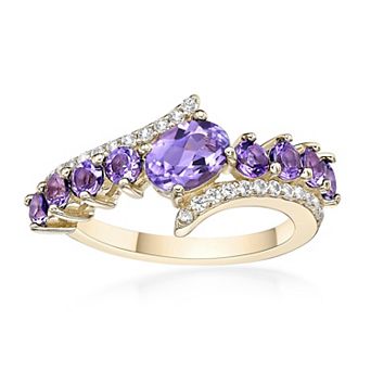 Gemminded 2 Micron Gold Over Silver Amethyst & White Topaz Ring