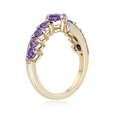 Gemminded 2 Micron Gold Over Silver Amethyst & White Topaz Ring