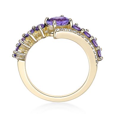 Gemminded 2 Micron Gold Over Silver Amethyst & White Topaz Ring