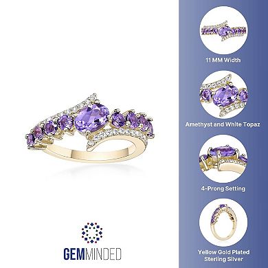 Gemminded 2 Micron Gold Over Silver Amethyst & White Topaz Ring