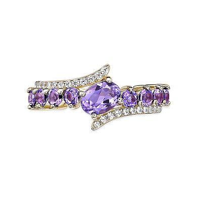 Gemminded 2 Micron Gold Over Silver Amethyst & White Topaz Ring