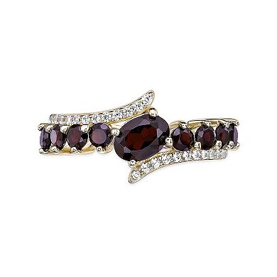 Gemminded 2 Micron Gold Over Silver Garnet & White Topaz Ring