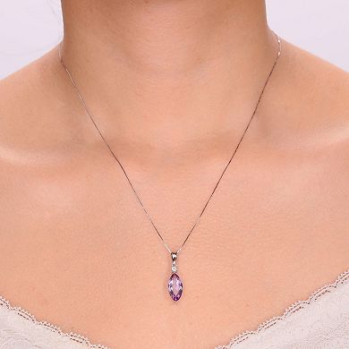 Gemminded Sterling Silver Amethyst & Lab-Created White Sapphire Pendant Necklace