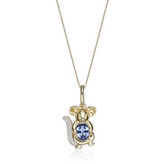 Gemminded 2 Micron Gold Over Silver Lab-Created Aquamarine & Lab-Created White Sapphire Mouse Pendant Necklace
