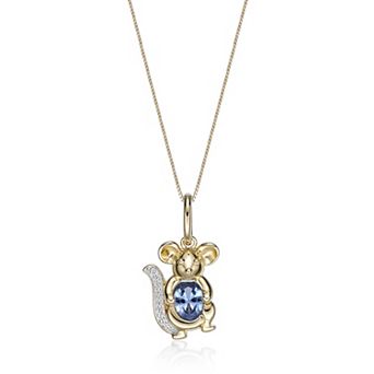 Gemminded 2 Micron Gold Over Silver Lab-Created Aquamarine & Lab-Created White Sapphire Mouse Pendant Necklace