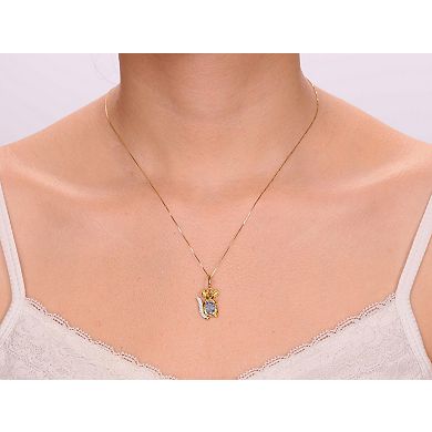 Gemminded 2 Micron Gold Over Silver Lab-Created Aquamarine & Lab-Created White Sapphire Mouse Pendant Necklace