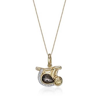 Gemminded Sterling Silver Smokey Quartz & Lab-Created White Sapphire Monkey Pendant Necklace