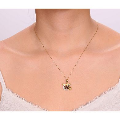 Gemminded Sterling Silver Smokey Quartz & Lab-Created White Sapphire Monkey Pendant Necklace