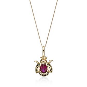 Gemminded 2 Micron Gold Over Silver Lab-Created Ruby & Black Spinel Ladybug Pendant Necklace