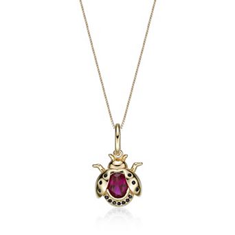 Gemminded 2 Micron Gold Over Silver Lab-Created Ruby & Black Spinel Ladybug Pendant Necklace