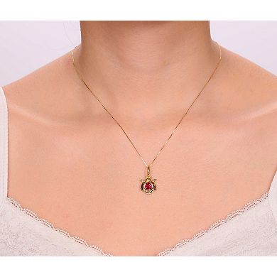 Gemminded 2 Micron Gold Over Silver Lab-Created Ruby & Black Spinel Ladybug Pendant Necklace