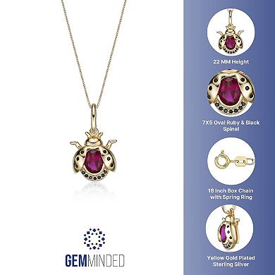 Gemminded 2 Micron Gold Over Silver Lab-Created Ruby & Black Spinel Ladybug Pendant Necklace