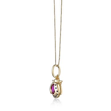 Gemminded 2 Micron Gold Over Silver Lab-Created Ruby & Black Spinel Ladybug Pendant Necklace