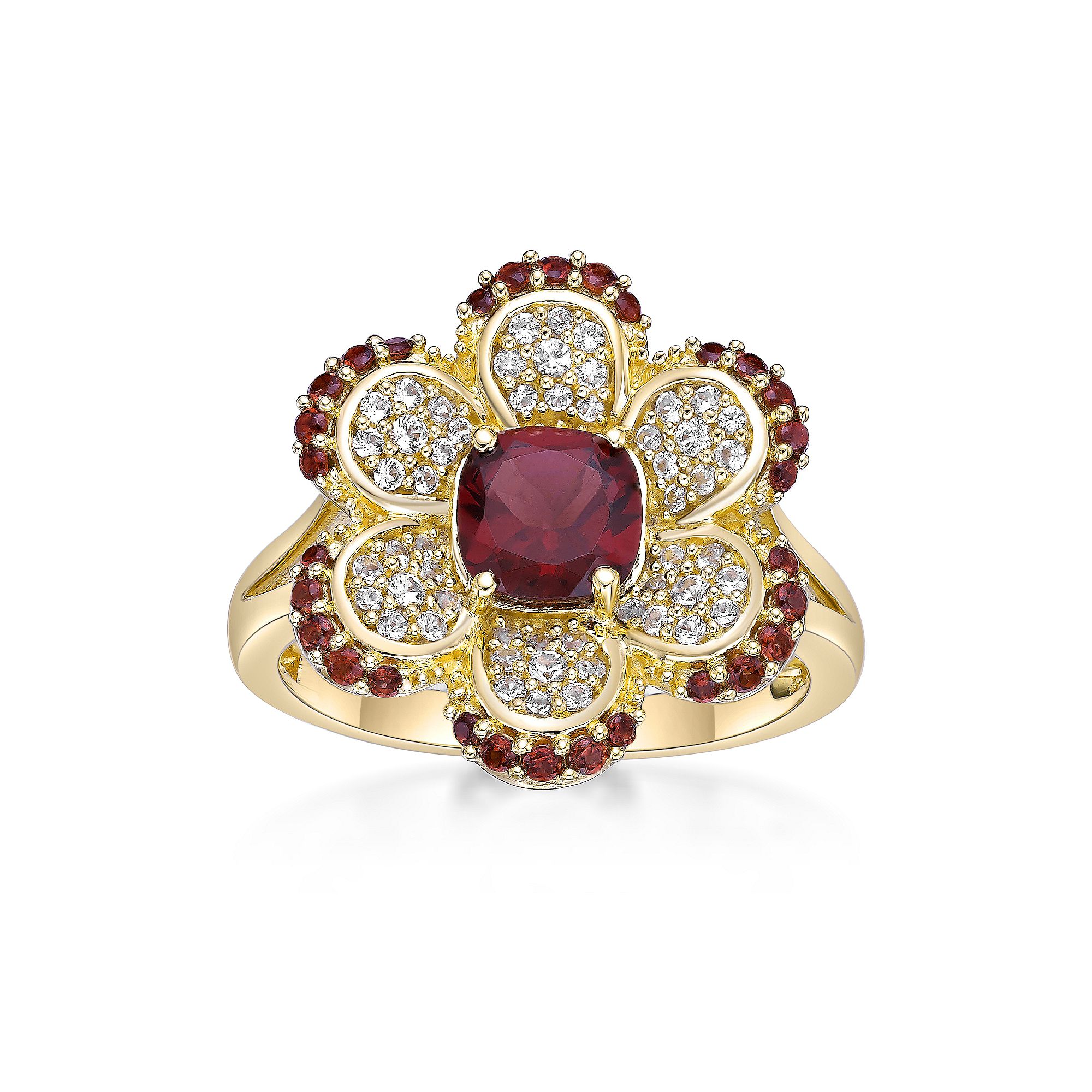 Gemminded 2 Micron Gold Over Silver Garnet & Lab-Created White Sapphire Flo