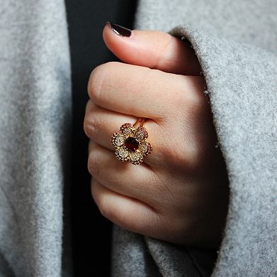 Gemminded 2 Micron Gold Over Silver Garnet & Lab-Created White Sapphire Flower Ring