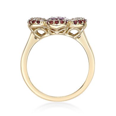 Gemminded 2 Micron Gold Over Silver Garnet & Lab-Created White Sapphire Flower Ring