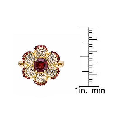 Gemminded 2 Micron Gold Over Silver Garnet & Lab-Created White Sapphire Flower Ring