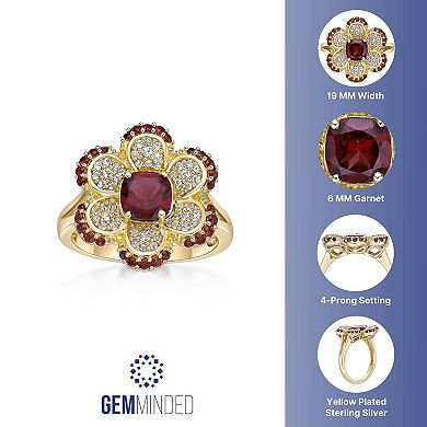 Gemminded 2 Micron Gold Over Silver Garnet & Lab-Created White Sapphire Flower Ring