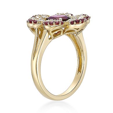 Gemminded 2 Micron Gold Over Silver Garnet & Lab-Created White Sapphire Flower Ring