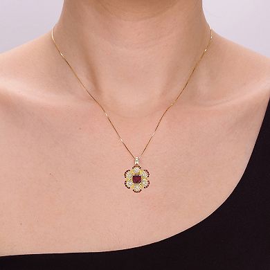 Gemminded 2 Micron Gold Over Silver Garnet & Lab-Created White Sapphire Flower Pendant Necklace