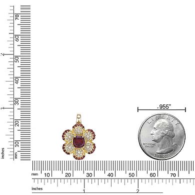 Gemminded 2 Micron Gold Over Silver Garnet & Lab-Created White Sapphire Flower Pendant Necklace