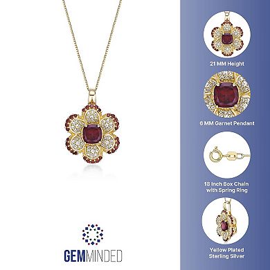 Gemminded 2 Micron Gold Over Silver Garnet & Lab-Created White Sapphire Flower Pendant Necklace