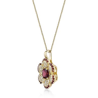 Gemminded 2 Micron Gold Over Silver Garnet & Lab-Created White Sapphire Flower Pendant Necklace