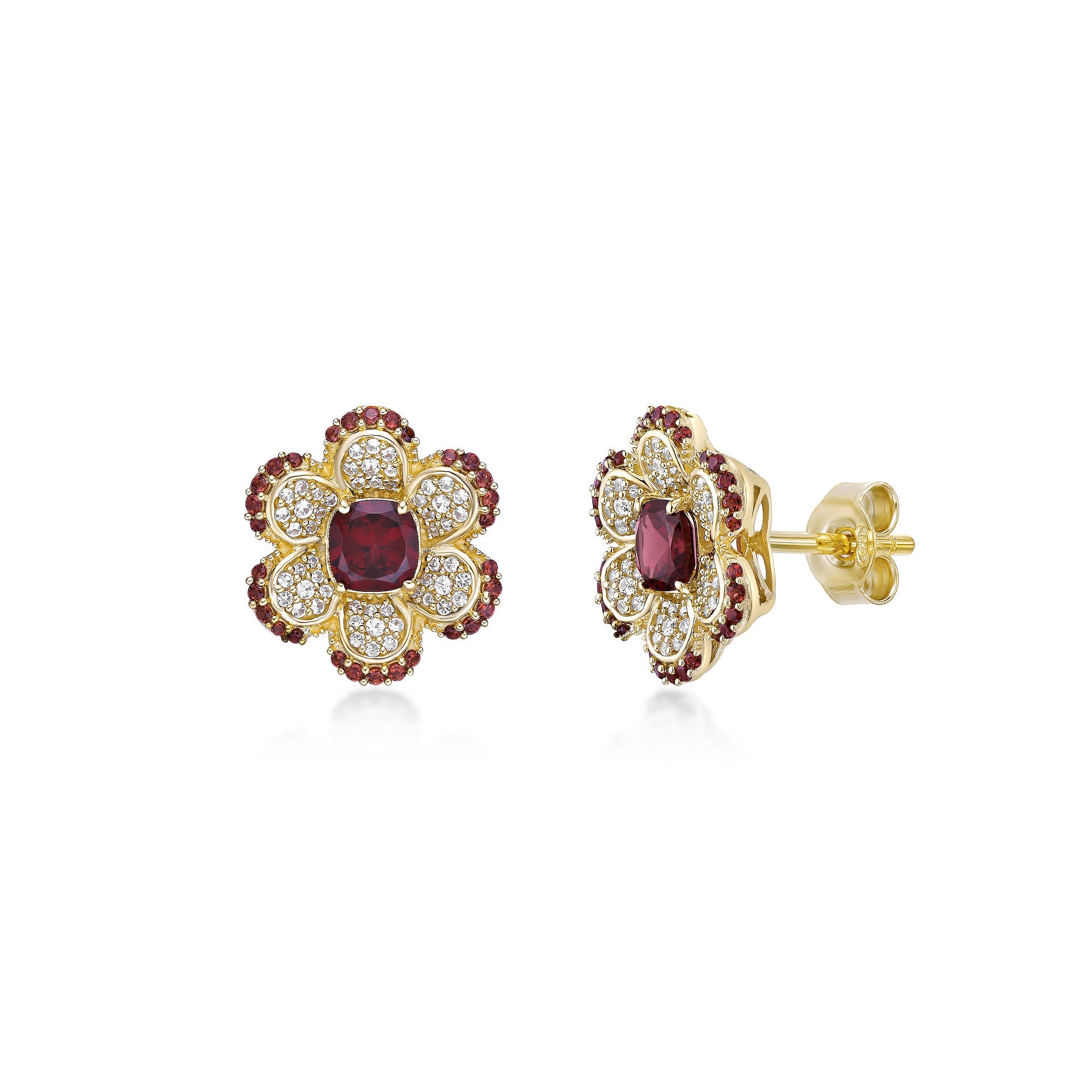 Gemminded 2 Micron Gold Over Silver Garnet & Lab-Created White Sapphire Flo