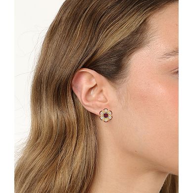 Gemminded 2 Micron Gold Over Silver Garnet & Lab-Created White Sapphire Flower Earrings