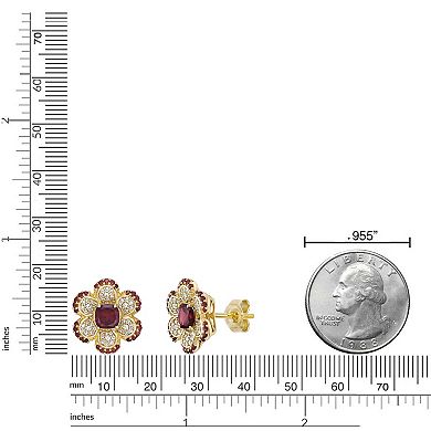 Gemminded 2 Micron Gold Over Silver Garnet & Lab-Created White Sapphire Flower Earrings