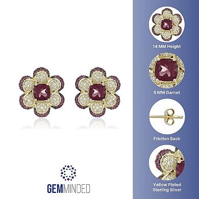Gemminded 2 Micron Gold Over Silver Garnet & Lab-Created White Sapphire Flower Earrings