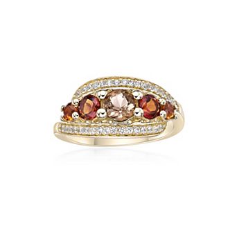 Gemminded 2 Micron Gold Over Silver Citrine Smokey Quartz & Lab-Created White Sapphire Ring