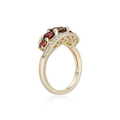 Gemminded 2 Micron Gold Over Silver Citrine Smokey Quartz & Lab-Created White Sapphire Ring
