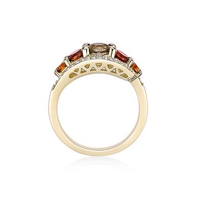 Gemminded 2 Micron Gold Over Silver Citrine Smokey Quartz & Lab-Created White Sapphire Ring
