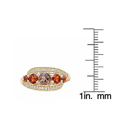 Gemminded 2 Micron Gold Over Silver Citrine Smokey Quartz & Lab-Created White Sapphire Ring