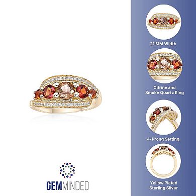 Gemminded 2 Micron Gold Over Silver Citrine Smokey Quartz & Lab-Created White Sapphire Ring