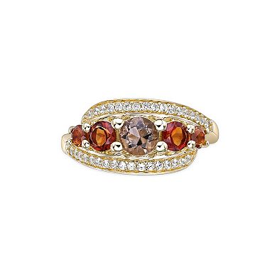 Gemminded 2 Micron Gold Over Silver Citrine Smokey Quartz & Lab-Created White Sapphire Ring
