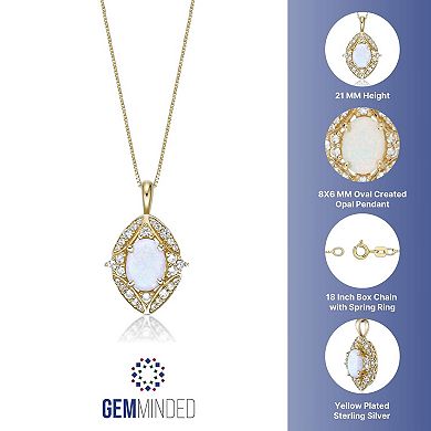Gemminded 2 Micron Lab-Created Opal & Lab-Created White Sapphire Pendant Necklace