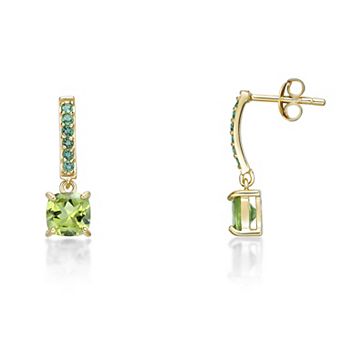 Gemminded 2 Micron Gold Over Silver Peridot & Lab-Created Emerald Earrings