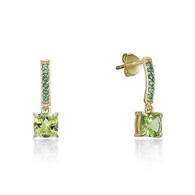 Gemminded 2 Micron Gold Over Silver Peridot & Lab-Created Emerald Earrings